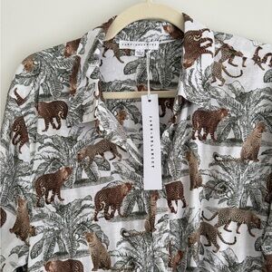 Linen Animal Print Button Down shirt size L
